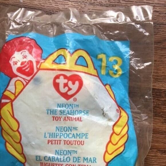 McDonalds Ty Teenie Beanie‎ Neon The Seahorse Toy Animal #13 New in Package - Picture 5 of 6